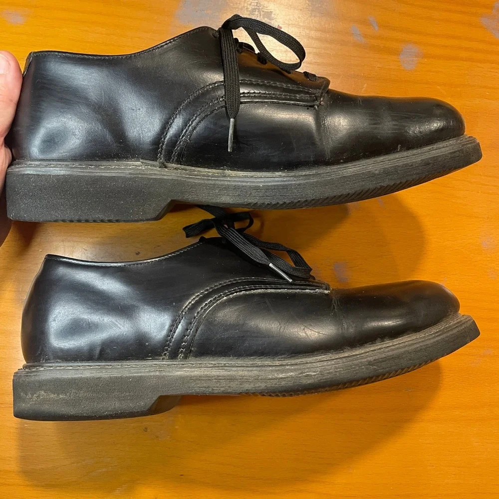 VTG Mens 7.5 Wide Black Leather Oxford Steel Toe Work Safety Shoes Oil Resistant